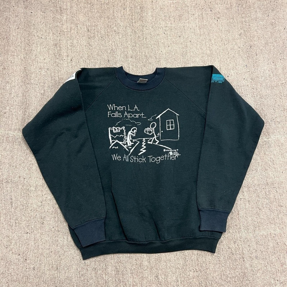 Vintage Los Angeles Earthquake Sweatshirt Mens XL Black 1990s‎